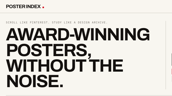 POSTER INDEX first-screen interface, with its archive headline